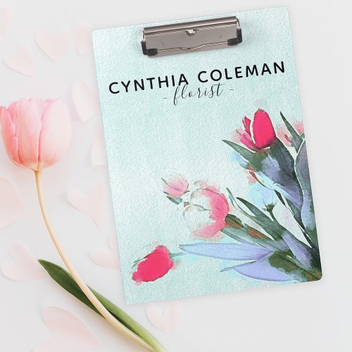 Watercolor Tulips Bouquet Illustration Florist Clipboard