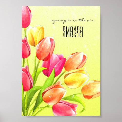 Watercolor Tulips Bouquet Monogram Poster