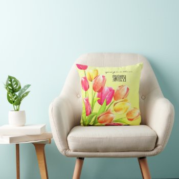 Watercolor Tulips Bouquet Monogram Throw Pillow by LifeInColorStudio at Zazzle