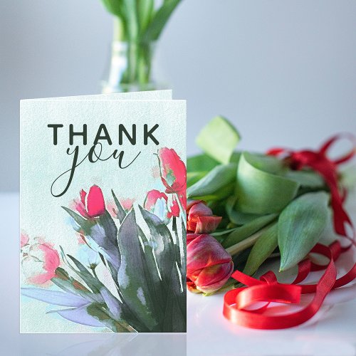 Watercolor Tulips Bouquet Spring Illustration Thank You Card