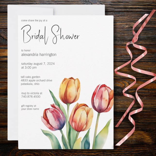 Watercolor Tulips Bridal Shower  Invitation (Creator Uploaded)