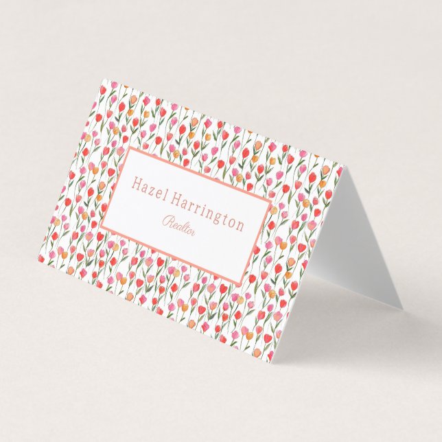 Watercolor Tulips Business Card Personalized  (Front)