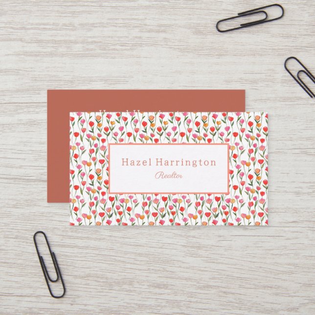 Watercolor Tulips Business Card Personalized  (Front/Back In Situ)