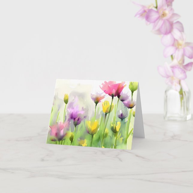 Watercolor tulips customizable card (Orchid)
