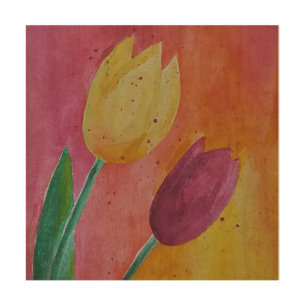Watercolor tulips design wood wall art