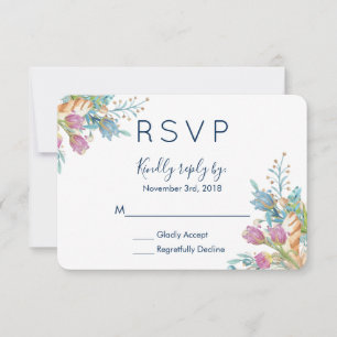 Watercolor Tulips Floral Bouquet RSVP Card