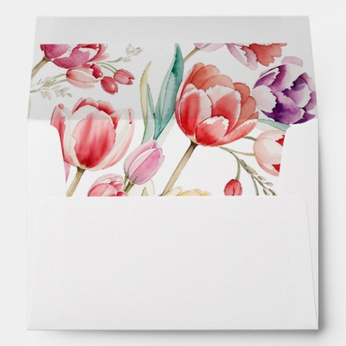 Watercolor tulips logo address wedding envelope