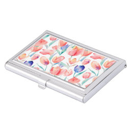 Watercolor Tulips Pattern Business Card Holder