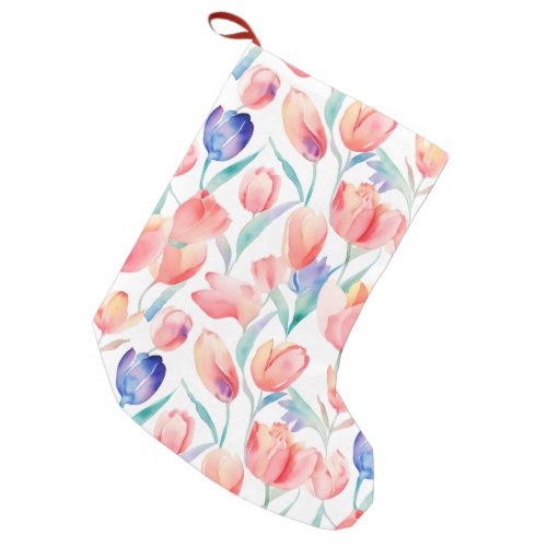 Watercolor Tulips Pattern Christmas Stocking