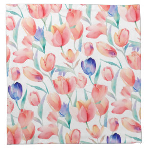 Watercolor Tulips Pattern Cloth Napkin