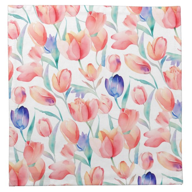 Watercolor Tulips Pattern Cloth Napkin (Front)