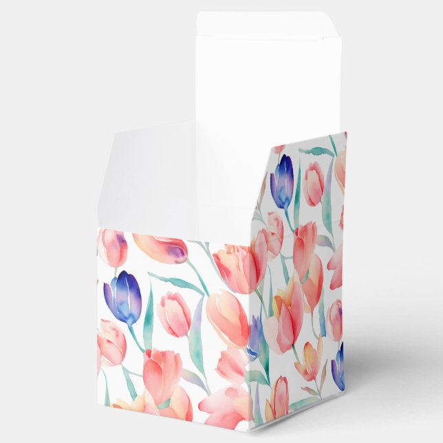 Watercolor Tulips Pattern Favor Box (Opened)