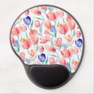 Watercolor Tulips Pattern Gel Mousepad