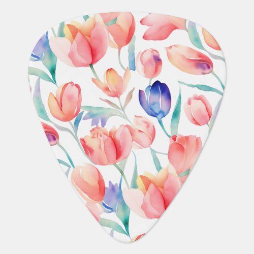 Watercolor Tulips Pattern Groverallman Guitar Pick