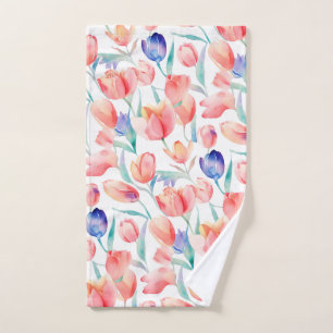 Watercolor Tulips Pattern Hand Towel