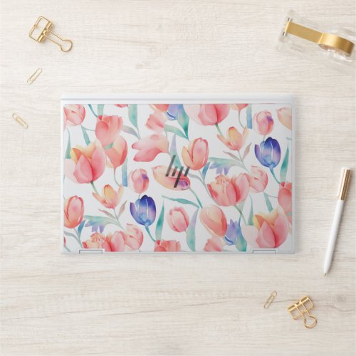 Watercolor Tulips Pattern HP Laptop Skin