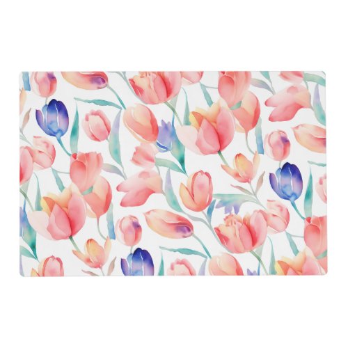Watercolor Tulips Pattern Laminated Placemat
