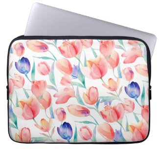 Watercolor Tulips Pattern Lapop Sleeve