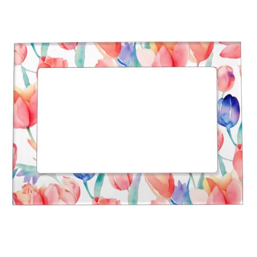 Watercolor Tulips Pattern Magnetic Frame