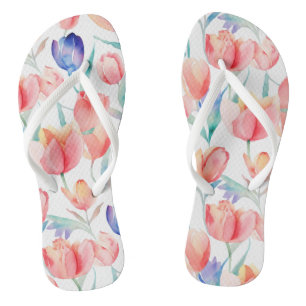 Watercolor Tulips Pattern Pair of Flip Flops