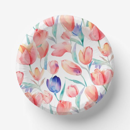 Watercolor Tulips Pattern Paper Bowls
