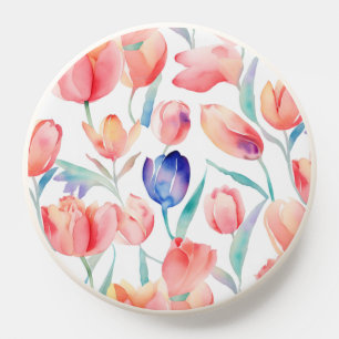 Watercolor Tulips Pattern PopGrip PopSocket