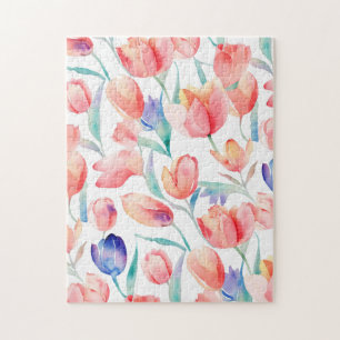 Watercolor Tulips Pattern Puzzle