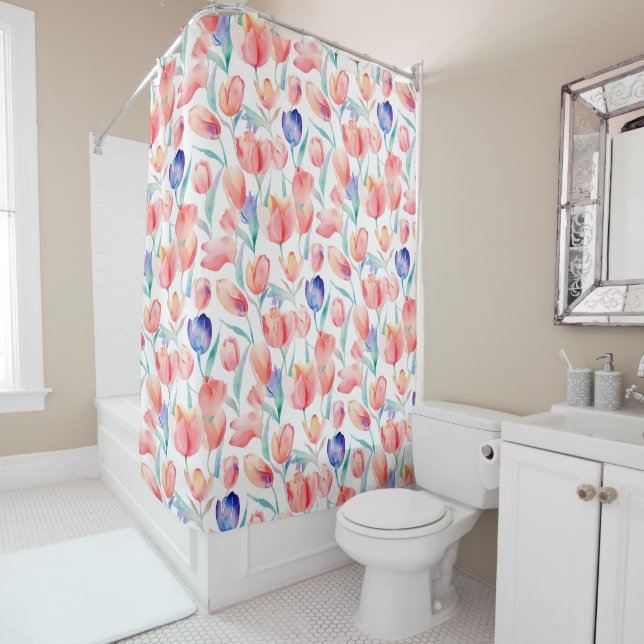 Watercolor Tulips Pattern Shower Curtain (In Situ)