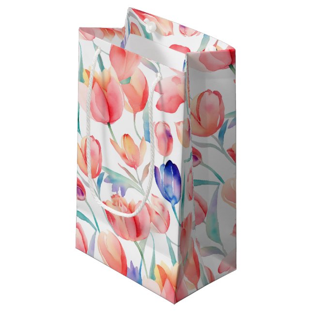 Watercolor Tulips Pattern Small Gift Bag (Front Angled)