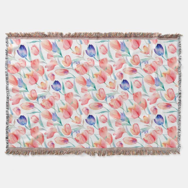 Watercolor Tulips Pattern Throw Blanket (Front)