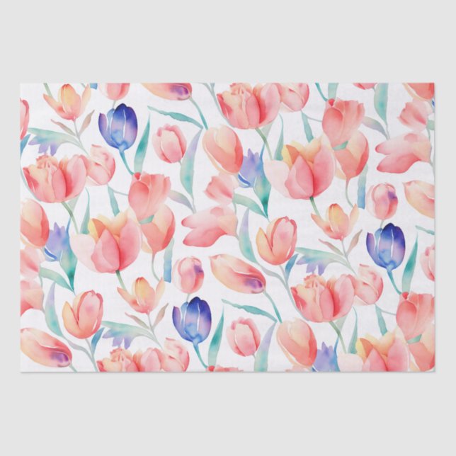 Watercolor Tulips Pattern Tissue Paper (Front)