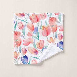Watercolor Tulips Pattern Wash Cloth Towel