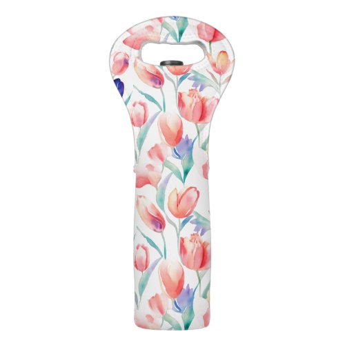 Watercolor Tulips Pattern Wine Tote