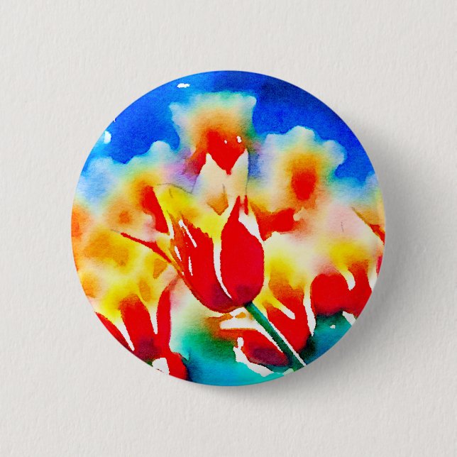 Watercolor Tulips Pinback Button (Front)