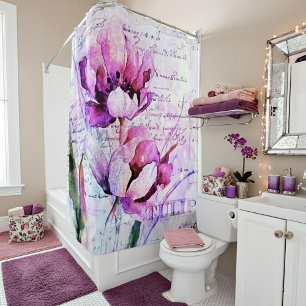 Watercolor tulips shower curtain
