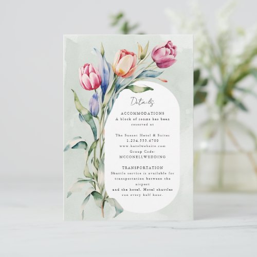 Watercolor tulips spring wedding details RSVP card