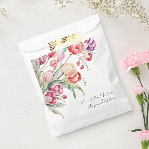 Watercolor tulips spring wedding thank you favor bag