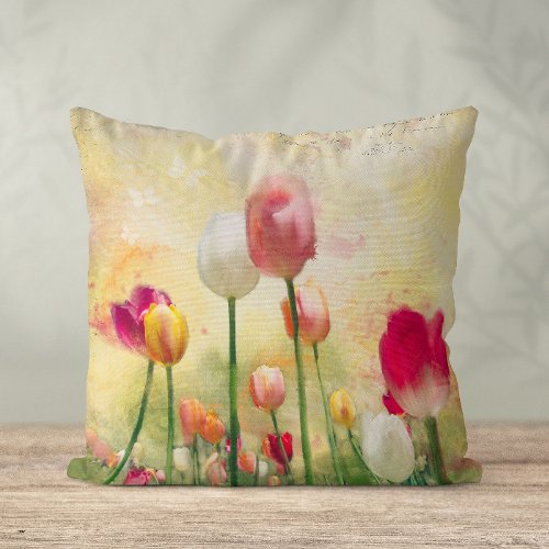 Watercolor Tulips Throw Pillow