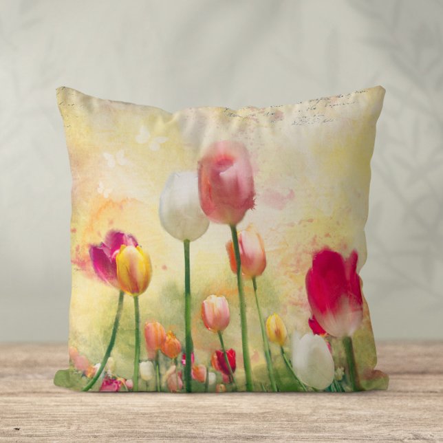 Watercolor Tulips Throw Pillow (Creator Uploaded)