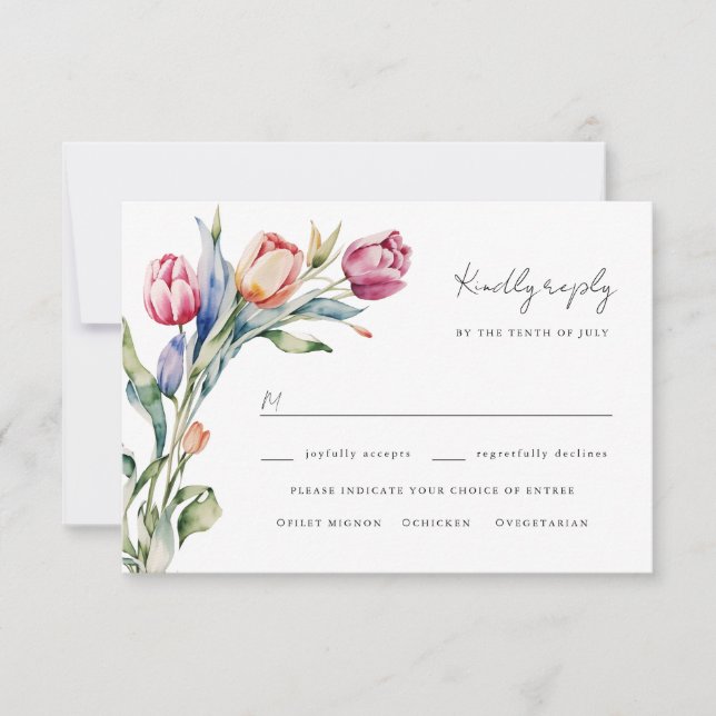 Watercolor tulips wedding rsvp card (Front)