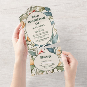 Watercolor Tulips William Morris Wedding All In One Invitation