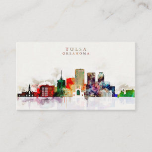 Watercolor Tulsa Skyline Business Card