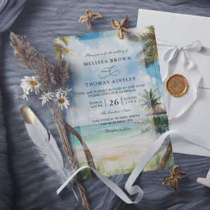 Watercolor Tulum Tropical Beach Elegant Wedding Invitation