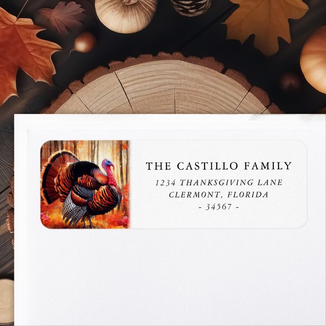 Watercolor Turkey Autumn Forest Thanksgiving Label (Creator Uploaded)