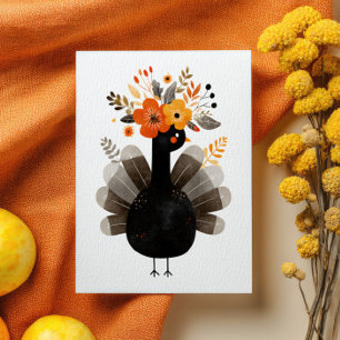 Watercolor Turkey BOHO Fall Floral Thanksgiving Postcard