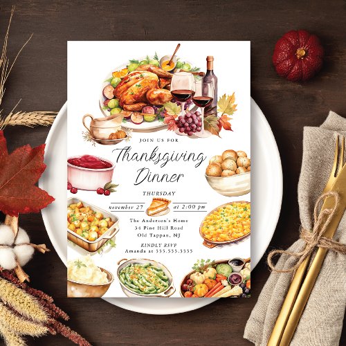 Watercolor Turkey  Sides Thanksgiving Invitation