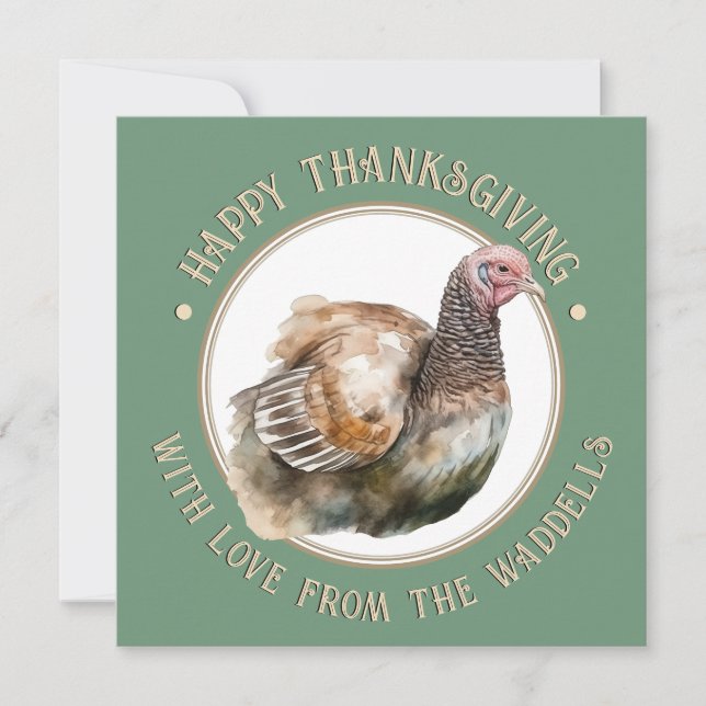 Watercolor Turkey Thanksgiving Card or Invitation (Front)