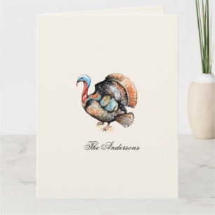 Watercolor Turkey Thanksgiving Folded  Thank You Card