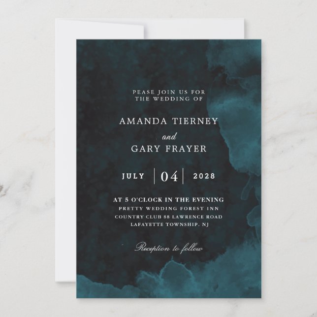 watercolor turquoise and black wedding invitations (Front)