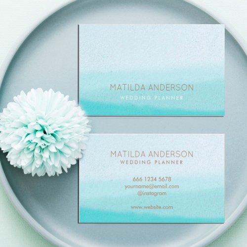 Watercolor  Turquoise Blue  Modern Minimalist  Business Card